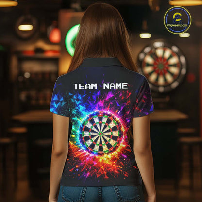 Colorful Diamond Dartboard Custom Dart Shirts for Women Dart Team Jerseys Polo & 1/4 Zip NNT369
