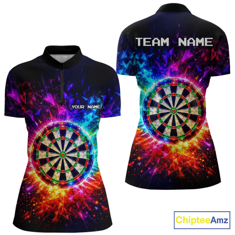 Colorful Diamond Dartboard Custom Dart Shirts for Women Dart Team Jerseys Polo & 1/4 Zip NNT369