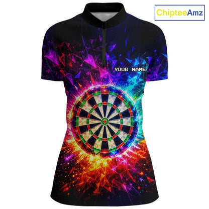 Colorful Diamond Dartboard Custom Dart Shirts for Women Dart Team Jerseys Polo & 1/4 Zip NNT369