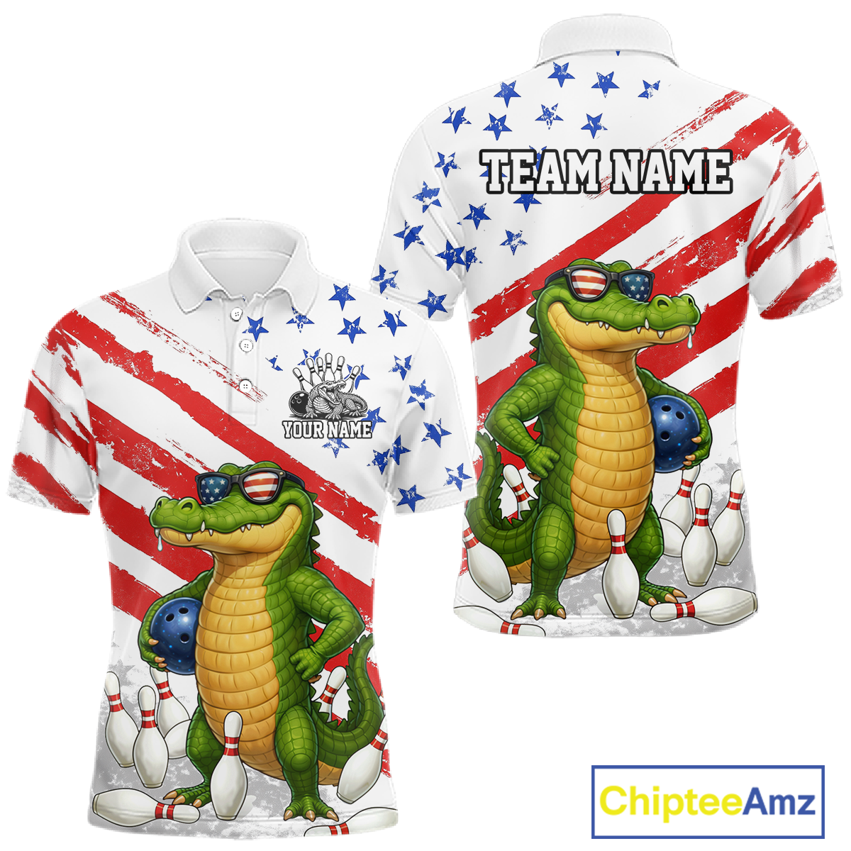 Custom US Flag Funny Alligator Bowling shirts for Men, Crocodile  Bowling Team Jerseys HNT206