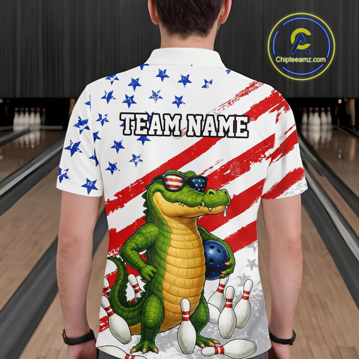 Custom US Flag Funny Alligator Bowling shirts for Men, Crocodile  Bowling Team Jerseys HNT206