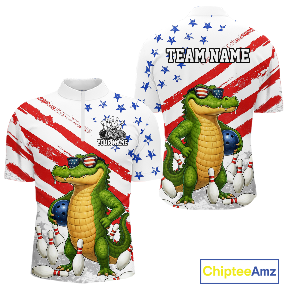 Custom US Flag Funny Alligator Bowling shirts for Men, Crocodile  Bowling Team Jerseys HNT206
