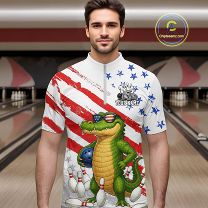 Custom US Flag Funny Alligator Bowling shirts for Men, Crocodile  Bowling Team Jerseys HNT206