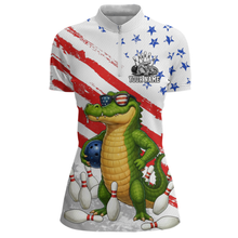 Load image into Gallery viewer, Custom US Flag Funny Alligator Bowling shirts for Women, Crocodile Bowling Team Jerseys HNT206