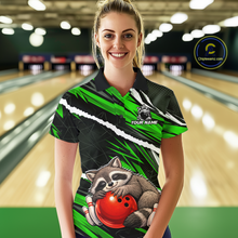 Load image into Gallery viewer, Custom Green Raccoon Funny Bowling Jersey for Women Bowling Team Shirts Polo &amp; 1/4 Zip HNT247