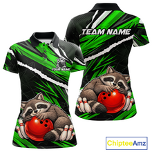 Load image into Gallery viewer, Custom Green Raccoon Funny Bowling Jersey for Women Bowling Team Shirts Polo &amp; 1/4 Zip HNT247