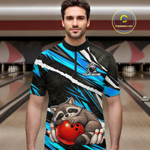 Load image into Gallery viewer, Custom Turquoise Raccoon Bowling Jersey for Men Bowling Team Shirts Polo &amp; 1/4 Zip HNT247