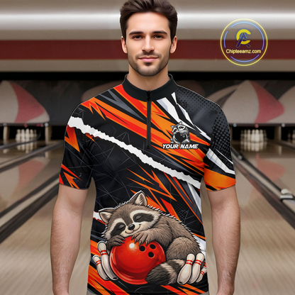 Custom Orange Raccoon Funny Bowling Jersey for Men Bowling Team Shirts Polo & 1/4 Zip HNT247