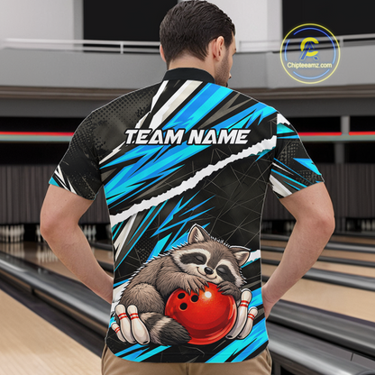 Custom Turquoise Raccoon Bowling Jersey for Men Bowling Team Shirts Polo & 1/4 Zip HNT247