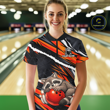 Load image into Gallery viewer, Custom Orange Raccoon Funny Bowling Jersey for Women Bowling Team Shirts Polo &amp; 1/4 Zip HNT247