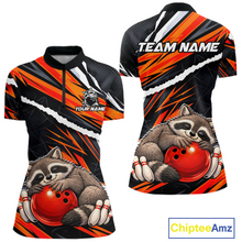 Load image into Gallery viewer, Custom Orange Raccoon Funny Bowling Jersey for Women Bowling Team Shirts Polo &amp; 1/4 Zip HNT247