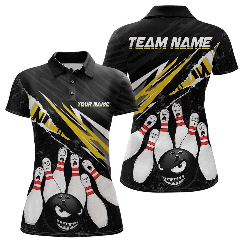 Custom Yellow Funny Bowling Jersey for Women Bowling Uniform Polo & 1/4 Zip Bowling Team Shirts HNT128