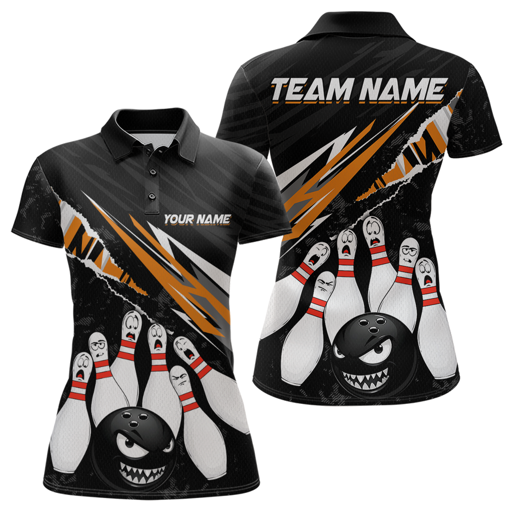Custom Orange Funny Bowling Jersey for Women Bowling Uniform Polo & 1/4 Zip Bowling Team Shirts HNT128
