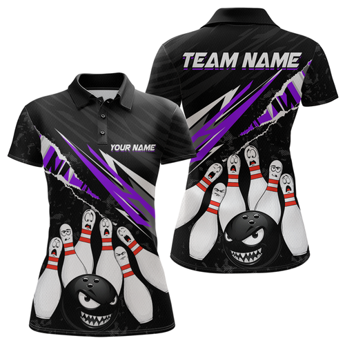 Custom Purple Funny Bowling Jersey for Women Bowling Uniform Polo & 1/4 Zip Bowling Team Shirts HNT128