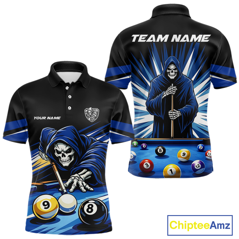 Custom Grim Reaper 8 Ball and 9 Ball Billiard Shirts for Men Billiard League Billiard Team Shirts NNT105