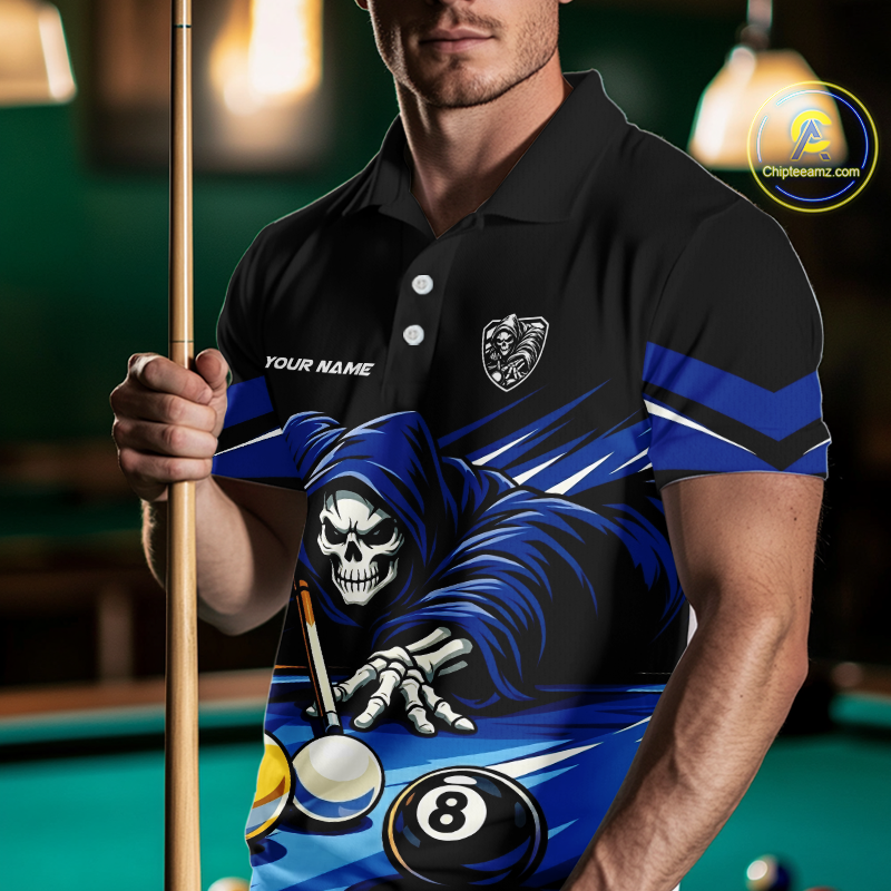 Custom Grim Reaper 8 Ball and 9 Ball Billiard Shirts for Men Billiard League Billiard Team Shirts NNT105