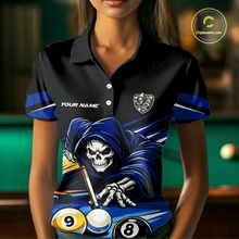 Load image into Gallery viewer, Custom Grim Reaper 8 Ball and 9 Ball Billiard Shirts for Women Billiard League Billiard Team Shirts NNT105