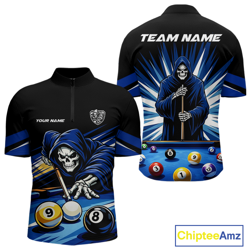 Custom Grim Reaper 8 Ball and 9 Ball Billiard Shirts for Men Billiard League Billiard Team Shirts NNT105