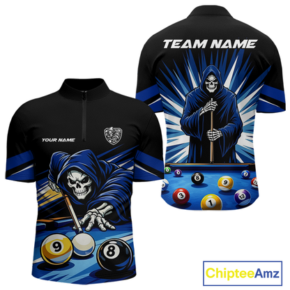 Custom Grim Reaper 8 Ball and 9 Ball Billiard Shirts for Men Billiard League Billiard Team Shirts NNT105