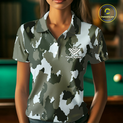 Custom Green Camo 8 Ball Billiard Shirts for Women Billiard League Billiard Team Shirts NNT106