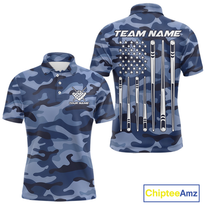 Custom Blue Camo 8 Ball Billiard Shirts for Men Billiard League Billiard Team Shirts NNT106