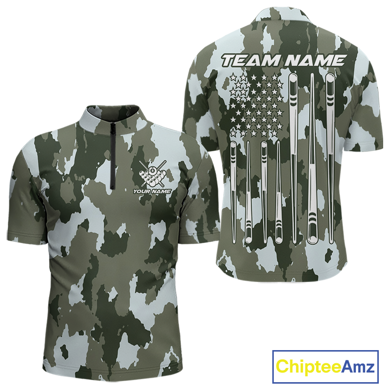 Custom Green Camo 8 Ball Billiard Shirts for Men Billiard League Billiard Team Shirts NNT106