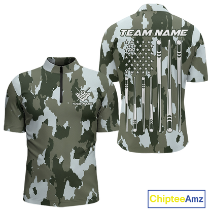 Custom Green Camo 8 Ball Billiard Shirts for Men Billiard League Billiard Team Shirts NNT106