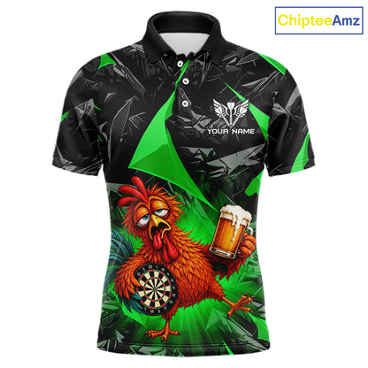 Custom Green Funny Chicken Drunk Darts Shirt for Men Darts Team Jerseys Dartboard Shirt NNT305