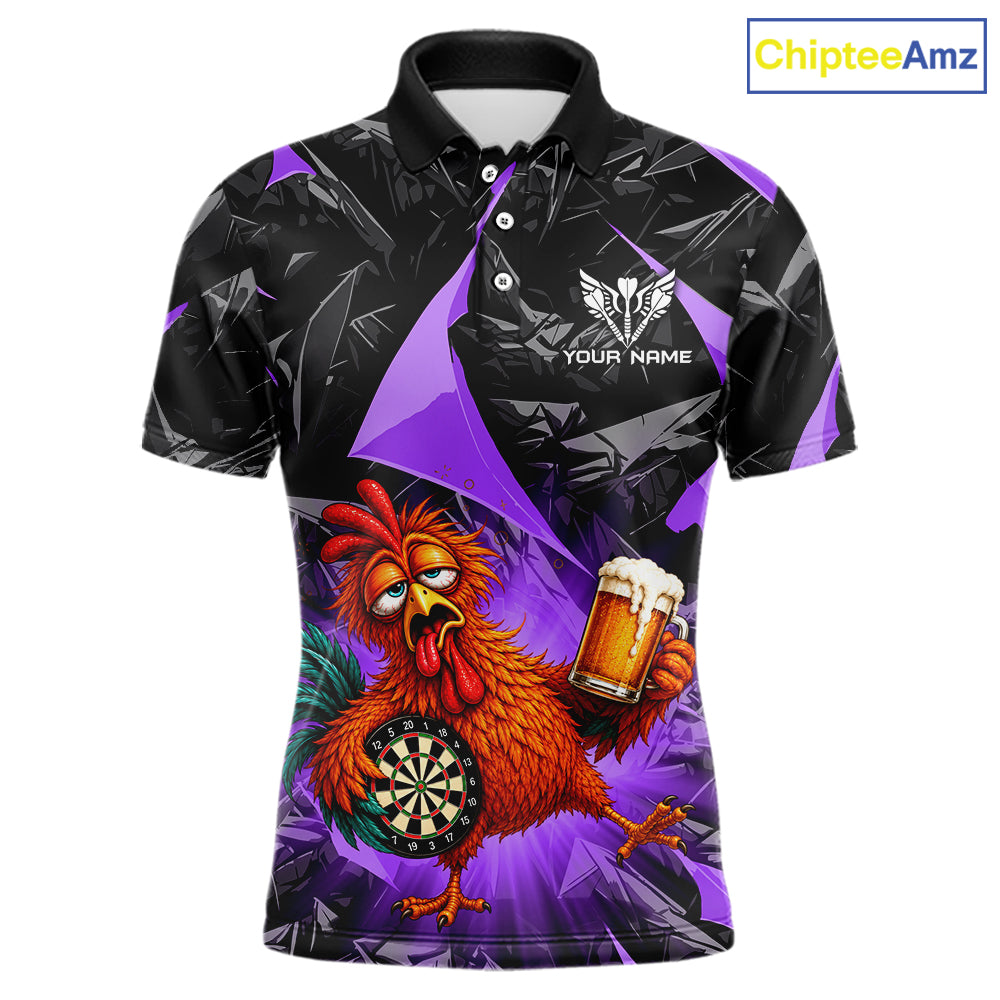 Custom Purple Funny Chicken Drunk Darts Shirt for Men Darts Team Jerseys Dartboard Shirt NNT305