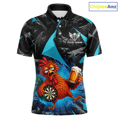 Custom Turquoise Funny Chicken Drunk Darts Shirt for Men Darts Team Jerseys Dartboard Shirt NNT305