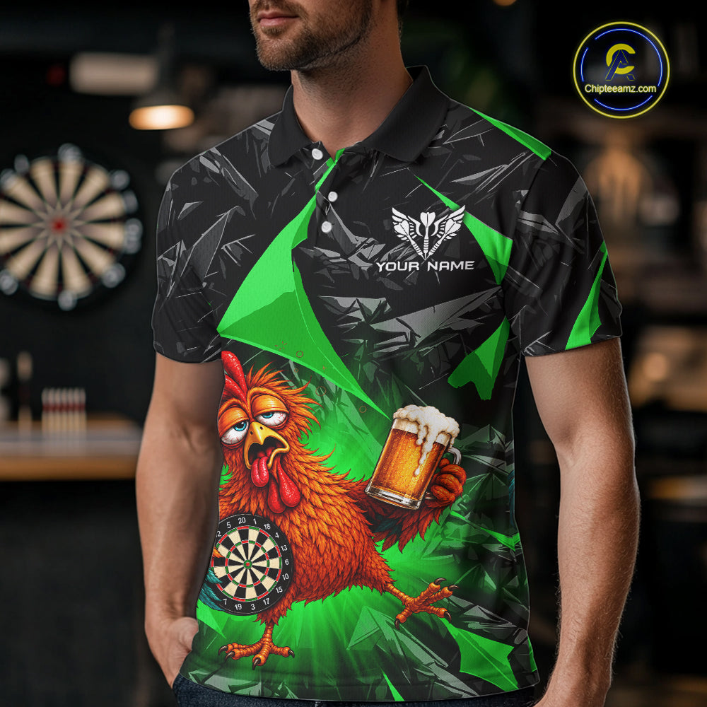 Custom Green Funny Chicken Drunk Darts Shirt for Men Darts Team Jerseys Dartboard Shirt NNT305