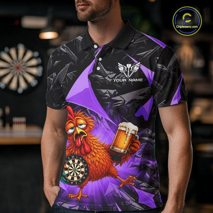 Custom Purple Funny Chicken Drunk Darts Shirt for Men Darts Team Jerseys Dartboard Shirt NNT305
