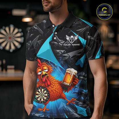 Custom Turquoise Funny Chicken Drunk Darts Shirt for Men Darts Team Jerseys Dartboard Shirt NNT305