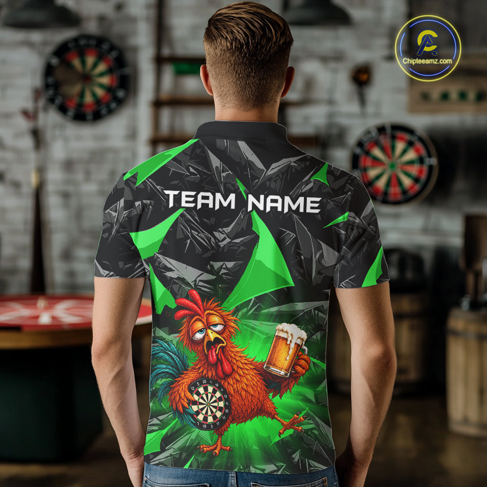 Custom Green Funny Chicken Drunk Darts Shirt for Men Darts Team Jerseys Dartboard Shirt NNT305