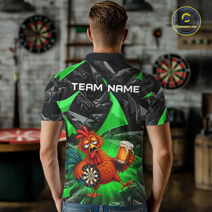 Custom Green Funny Chicken Drunk Darts Shirt for Men Darts Team Jerseys Dartboard Shirt NNT305