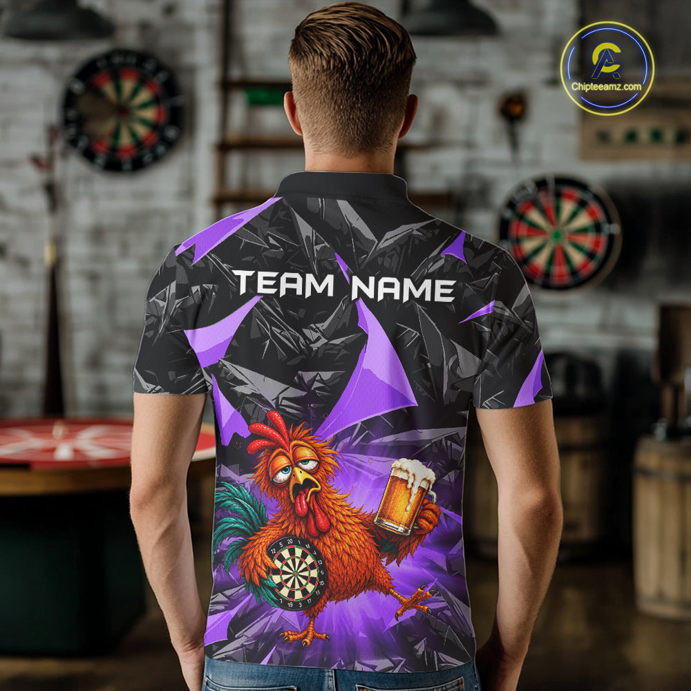 Custom Purple Funny Chicken Drunk Darts Shirt for Men Darts Team Jerseys Dartboard Shirt NNT305