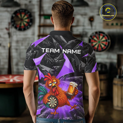 Custom Purple Funny Chicken Drunk Darts Shirt for Men Darts Team Jerseys Dartboard Shirt NNT305