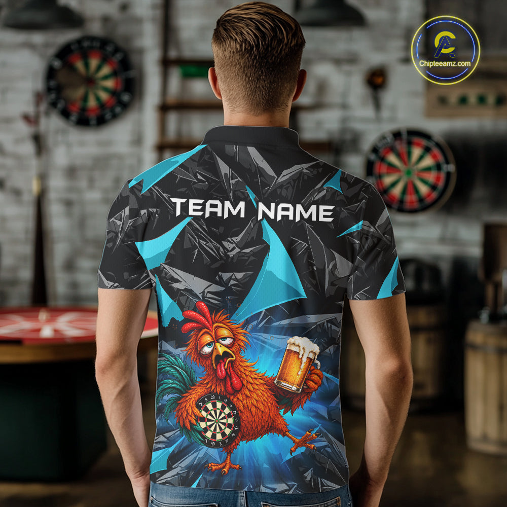 Custom Turquoise Funny Chicken Drunk Darts Shirt for Men Darts Team Jerseys Dartboard Shirt NNT305