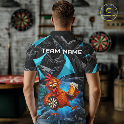 Custom Turquoise Funny Chicken Drunk Darts Shirt for Men Darts Team Jerseys Dartboard Shirt NNT305