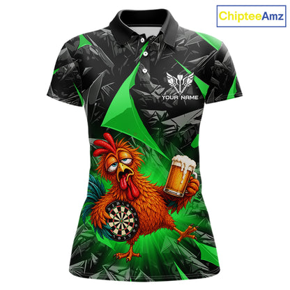 Custom Green Funny Chicken Drunk Darts Shirt for Women Darts Team Jerseys Dartboard Shirt NNT305