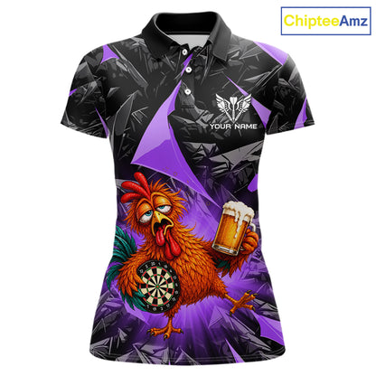 Custom Purple Funny Chicken Drunk Darts Shirt for Women Darts Team Jerseys Dartboard Shirt NNT305