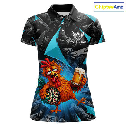 Custom Turquoise Funny Chicken Drunk Darts Shirt for Women Darts Team Jerseys Dartboard Shirt NNT305