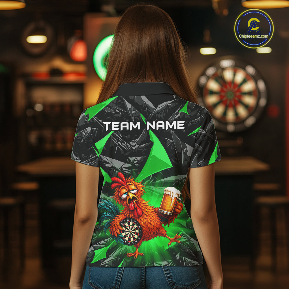 Custom Green Funny Chicken Drunk Darts Shirt for Women Darts Team Jerseys Dartboard Shirt NNT305