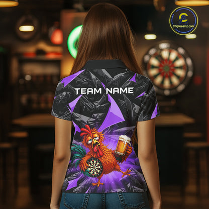 Custom Purple Funny Chicken Drunk Darts Shirt for Women Darts Team Jerseys Dartboard Shirt NNT305