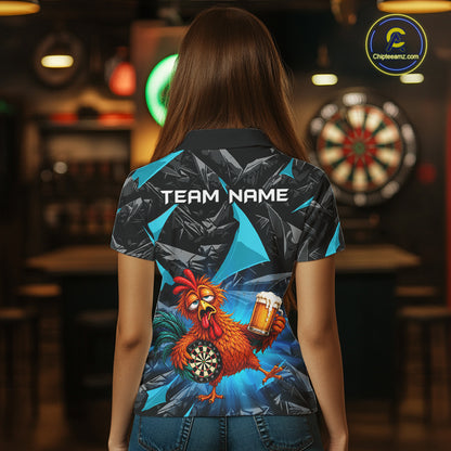 Custom Turquoise Funny Chicken Drunk Darts Shirt for Women Darts Team Jerseys Dartboard Shirt NNT305