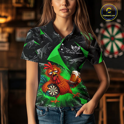 Custom Green Funny Chicken Drunk Darts Shirt for Women Darts Team Jerseys Dartboard Shirt NNT305