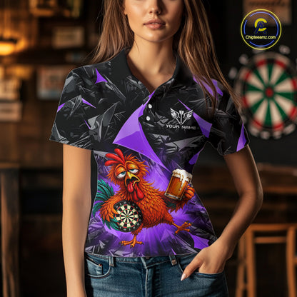 Custom Purple Funny Chicken Drunk Darts Shirt for Women Darts Team Jerseys Dartboard Shirt NNT305
