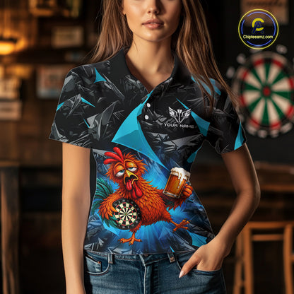 Custom Turquoise Funny Chicken Drunk Darts Shirt for Women Darts Team Jerseys Dartboard Shirt NNT305