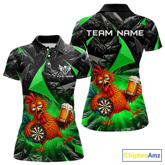 Custom Green Funny Chicken Drunk Darts Shirt for Women Darts Team Jerseys Dartboard Shirt NNT305