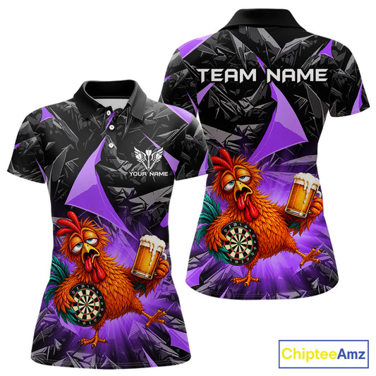 Custom Purple Funny Chicken Drunk Darts Shirt for Women Darts Team Jerseys Dartboard Shirt NNT305